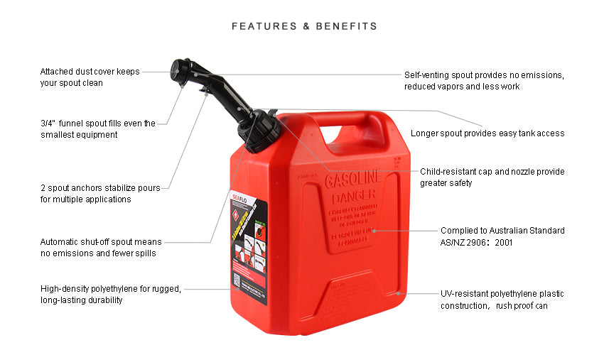 2x Seaflo 10L Auto Shutoff Jerry Cans for Petrol and Diesel
