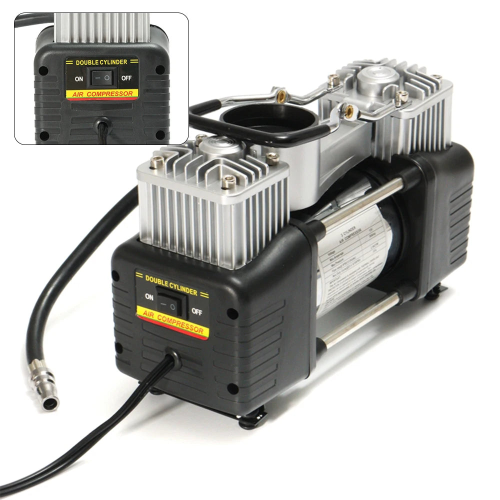 12V Portable Car Tire Air Compressor Dual Cylinder Pressure Pump