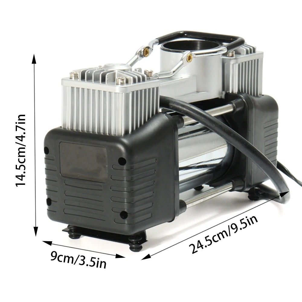 12V Portable Car Tire Air Compressor Dual Cylinder Pressure Pump