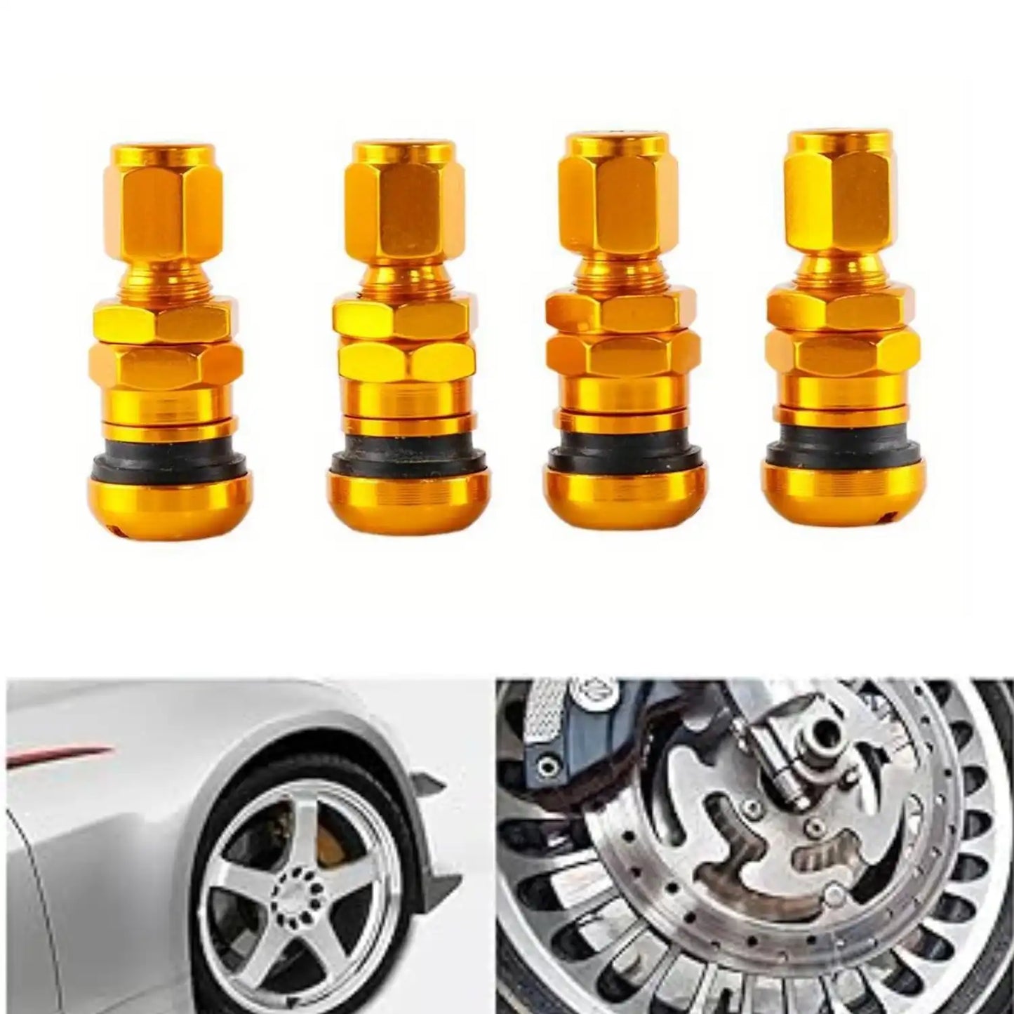 4Pcs Car Truck Motorcycle Valve Short Stems Metal Bolt Tire Valve Stem Kit with Dust Cap