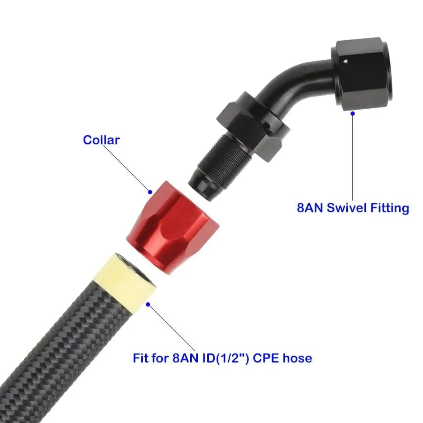 8AN 45 Degree Swivel Hose End Fitting Oil Tube Adapter for Braided CPE Fuel Line Hose Black & Red