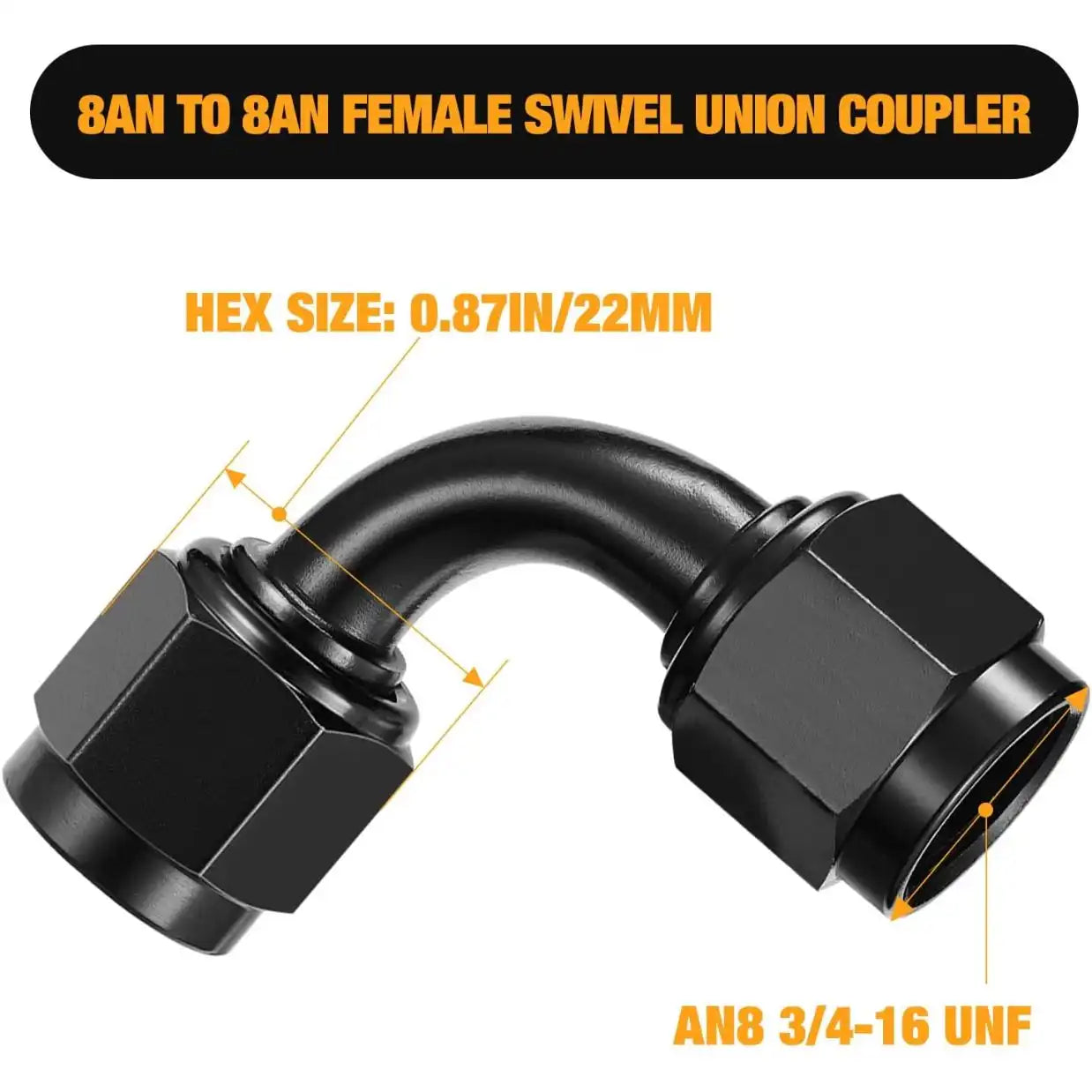 AN8 Female to Female 90 Degree Aluminium Fuel Hose Fitting Adapter
