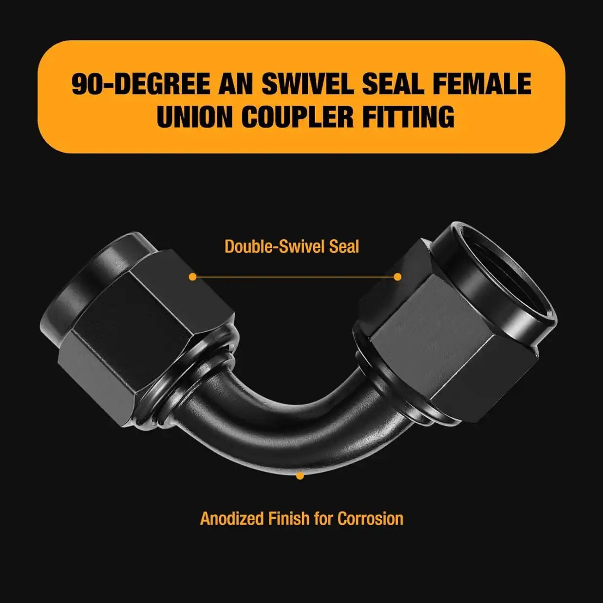 AN8 Female to Female 90 Degree Aluminium Fuel Hose Fitting Adapter