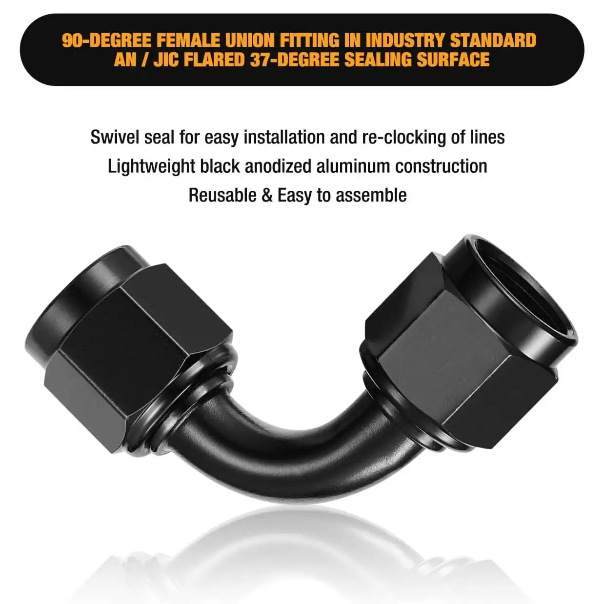 AN8 Female to Female 90 Degree Aluminium Fuel Hose Fitting Adapter