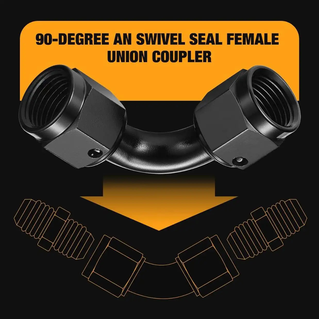 AN8 Female to Female 90 Degree Aluminium Fuel Hose Fitting Adapter