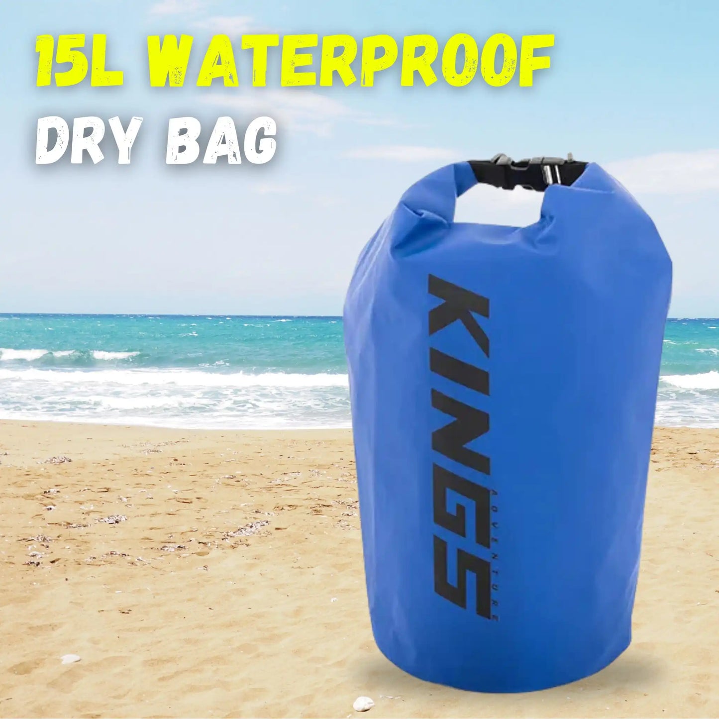 Kings 15L Waterproof Dry Bag | 100% Water-tight | 500D Polyester | Shoulder Strap