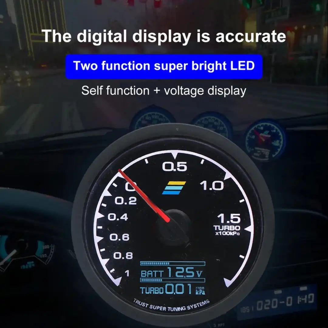 Greddy Turbo Boost Gauge - Multi LCD Digital Display Racing Meter 7 Colors