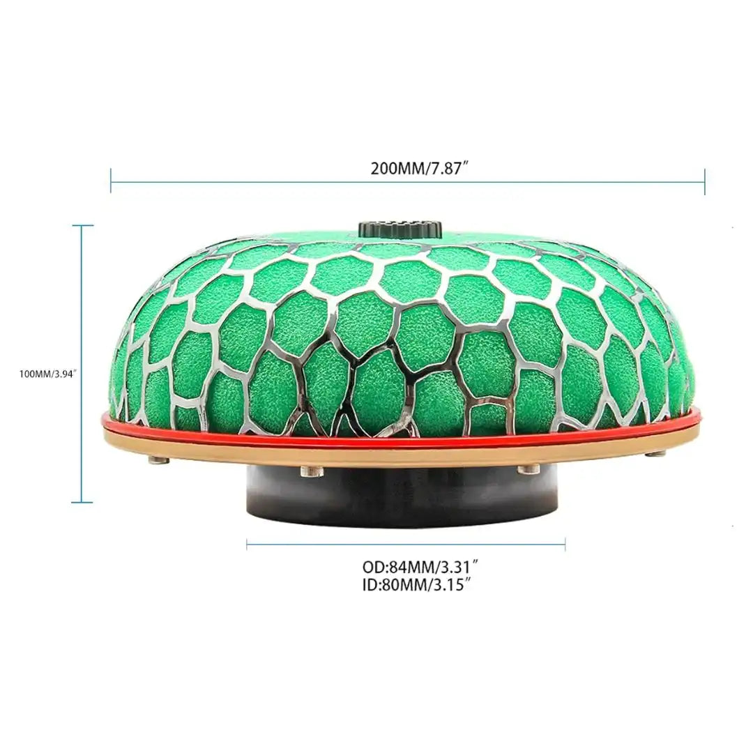 High Flow Air Intake Mushroom Filter – 3.15" Washable Honeycomb Style (Green)