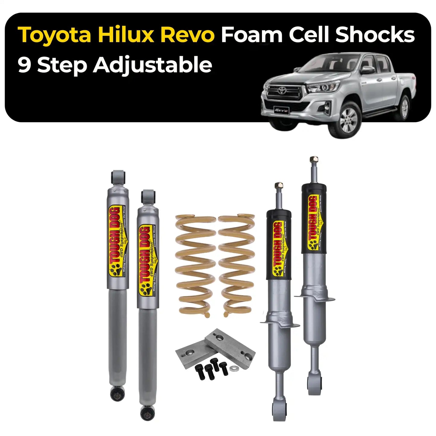 Tough Dog Suspension - Toyota Hilux Revo Foam Cell Shocks 9 Step Adjustable - Comfort Series