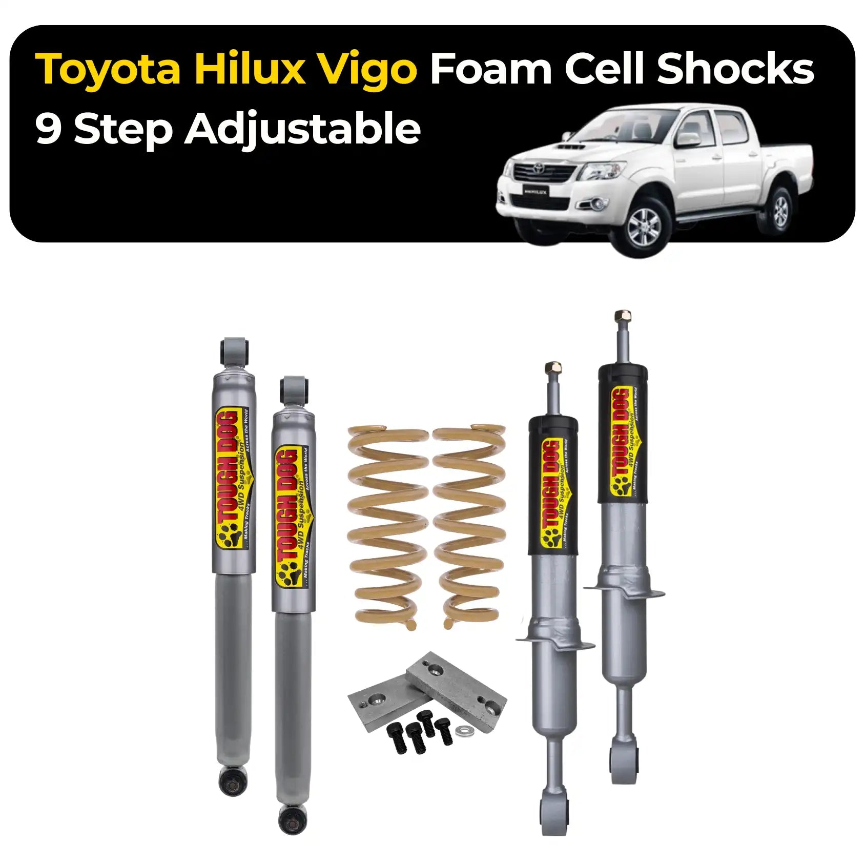Tough Dog Suspension - Toyota Hilux Vigo Foam Cell Shocks 9 Step Adjustable