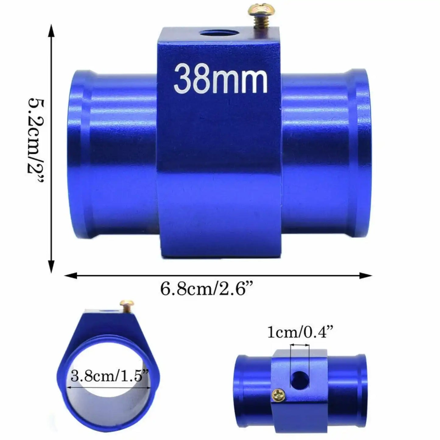 Universal 38mm Water Temp Temperature Radiator Hose Joint Pipe Adapter Blue