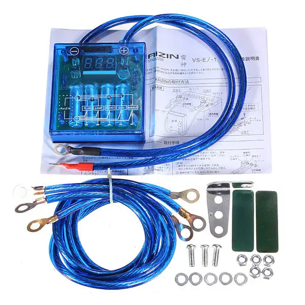 Universal Car Fuel Saver Voltage Stabilizer Regulator Kit with 3 Earth Ground Cables for Car Truck