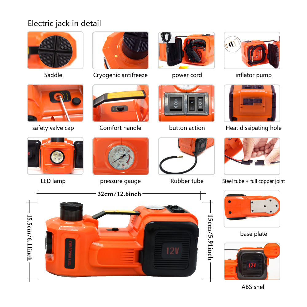 Car Jack Electric Hydraulic Floor Jack 5T 45cm Tire Lifting Tire Inflator Pump Flashlight Safe Hammer Change a Tire for SUV Full Throttle Pakistan