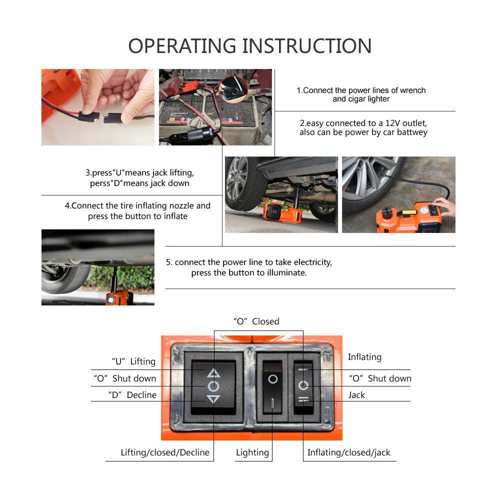 Car Jack Electric Hydraulic Floor Jack 5T 45cm Tire Lifting Tire Inflator Pump Flashlight Safe Hammer Change a Tire for SUV Full Throttle Pakistan
