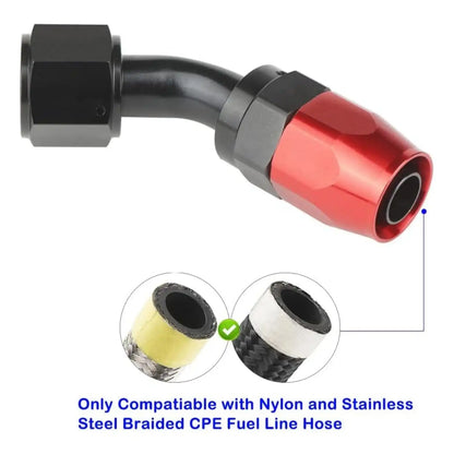 10AN 45 Degree Swivel Hose End Fitting Oil Tube Adapter for Braided CPE Fuel Line Hose Black & Red