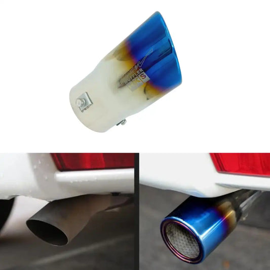 Universal HKS Burnt Stainless Steel Exhaust Muffler Tip – Chrome Silver + Blue