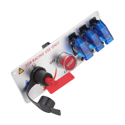 12V LED Ignition Switch Panel 5 in 1 Push Start Kit with Toggle Switches and Battery Cutoff
