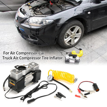 12V Portable Car Tire Air Compressor Dual Cylinder Pressure Pump