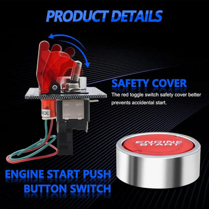 12V Racing Ignition Switch Panel with Engine Start Button & Toggle – Carbon Fiber Look