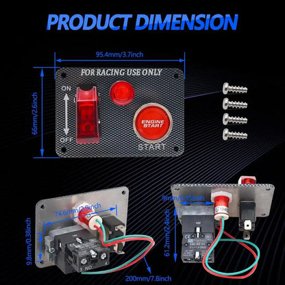12V Racing Ignition Switch Panel with Engine Start Button & Toggle – Carbon Fiber Look
