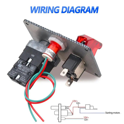 12V Racing Ignition Switch Panel with Engine Start Button & Toggle – Carbon Fiber Look