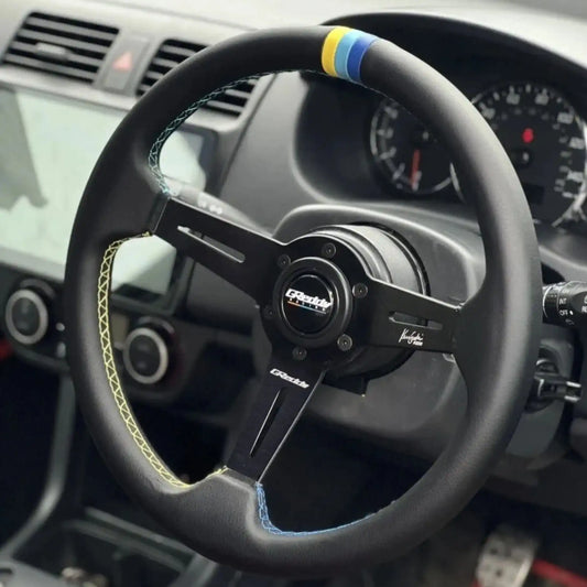 14 inch Greddy Steering Wheel Black Leather - Universal Fitting