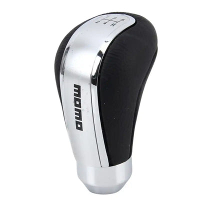Universal 5-Speed MOMO Leather Gear Shift Knob – Black Leather with Silver Trim | Manual Transmission Upgrade