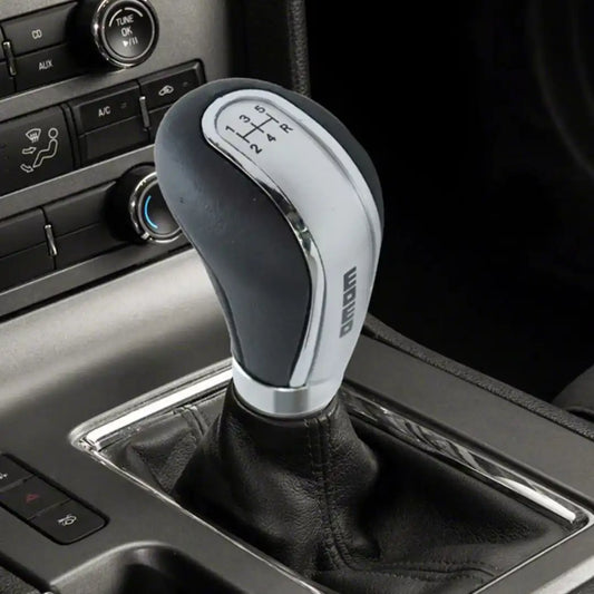 Universal 5-Speed MOMO Leather Gear Shift Knob – Black Leather with Silver Trim | Manual Transmission Upgrade