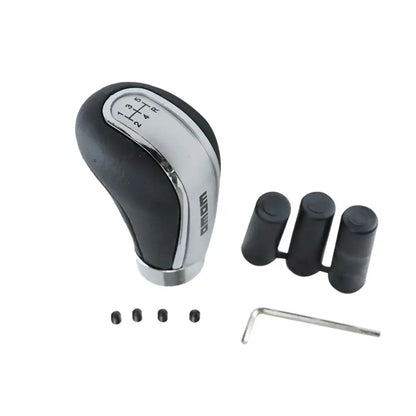 Universal 5-Speed MOMO Leather Gear Shift Knob – Black Leather with Silver Trim | Manual Transmission Upgrade