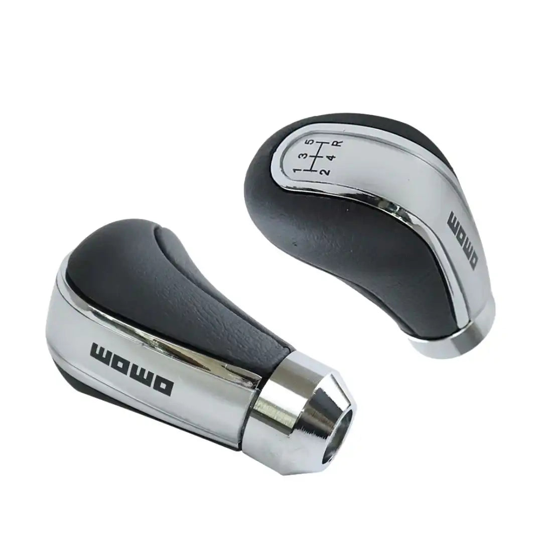 Universal 5-Speed MOMO Leather Gear Shift Knob – Black Leather with Silver Trim | Manual Transmission Upgrade