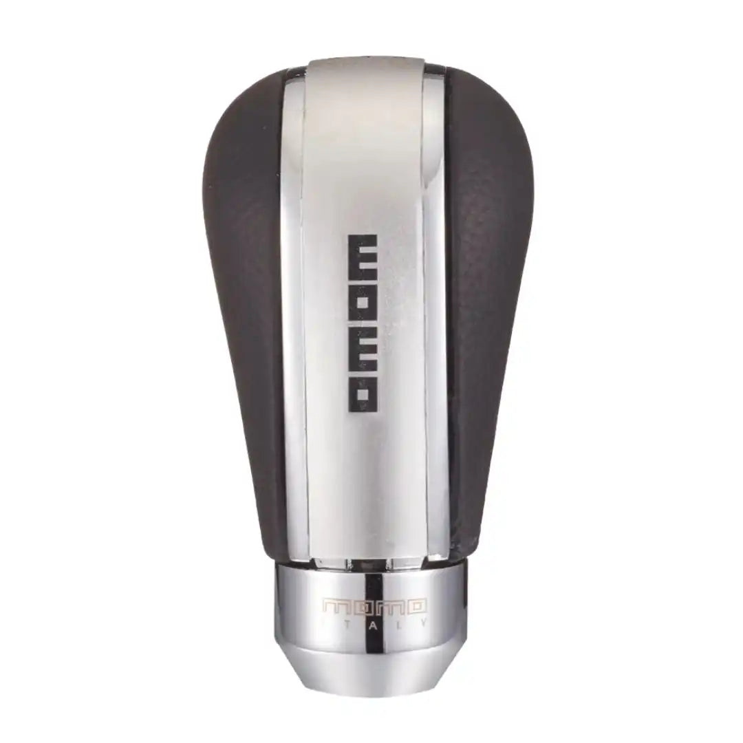 Universal 5-Speed MOMO Leather Gear Shift Knob – Black Leather with Silver Trim | Manual Transmission Upgrade
