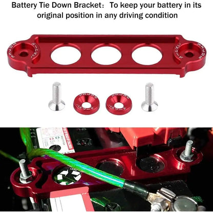 Large Car Battery Tie Down Bracket – Red | Aluminum Alloy Racing Battery Hold Lock | For Civic / CRX 1988–2000