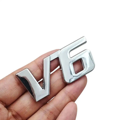 V6 Emblem – Premium 3D Metal Chrome Car Badge