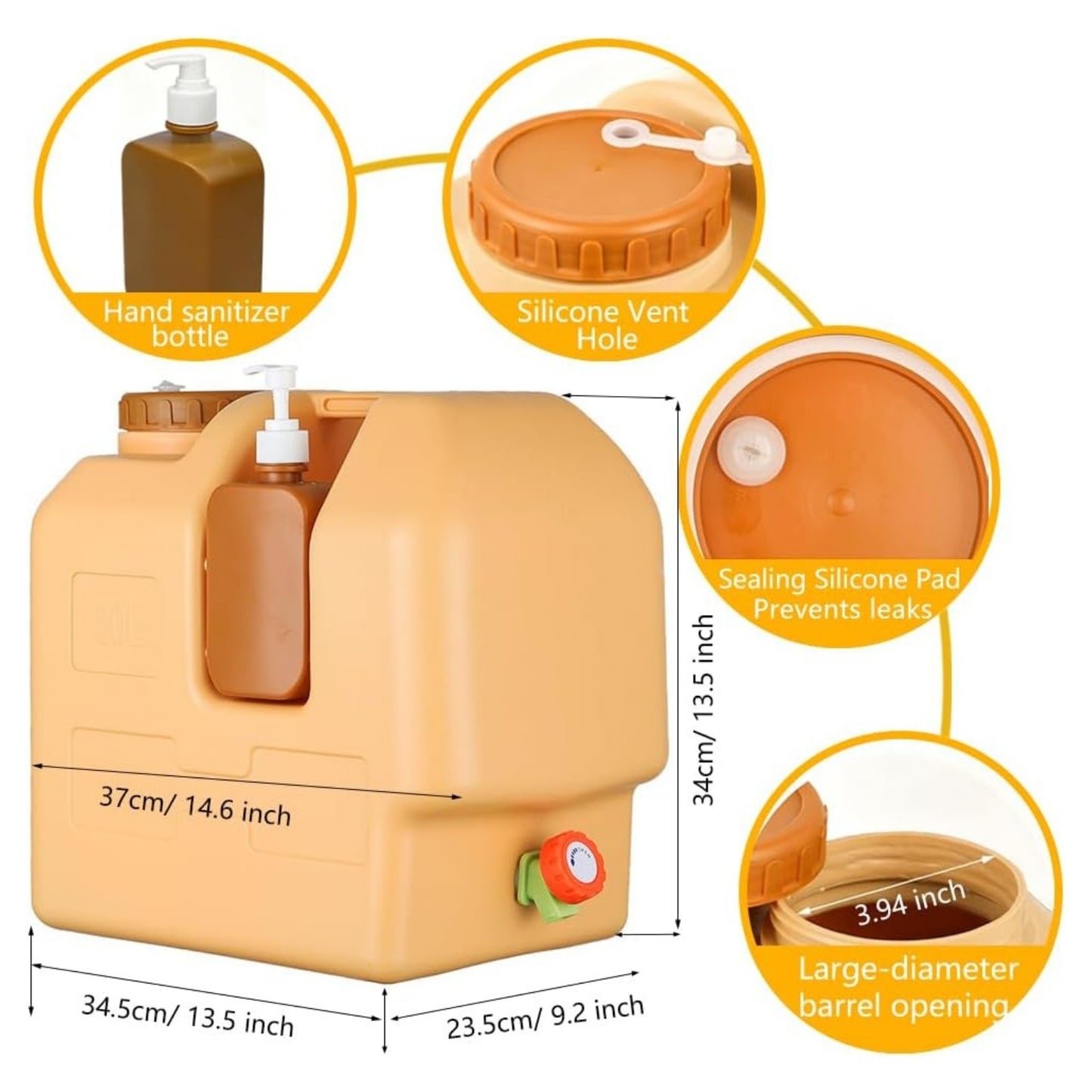 20L Portable Plastic Water Jerry Can With Liquid Soap Lotion Bottle