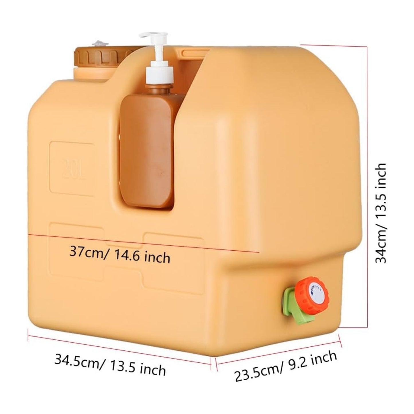 20L Portable Plastic Water Jerry Can With Liquid Soap Lotion Bottle