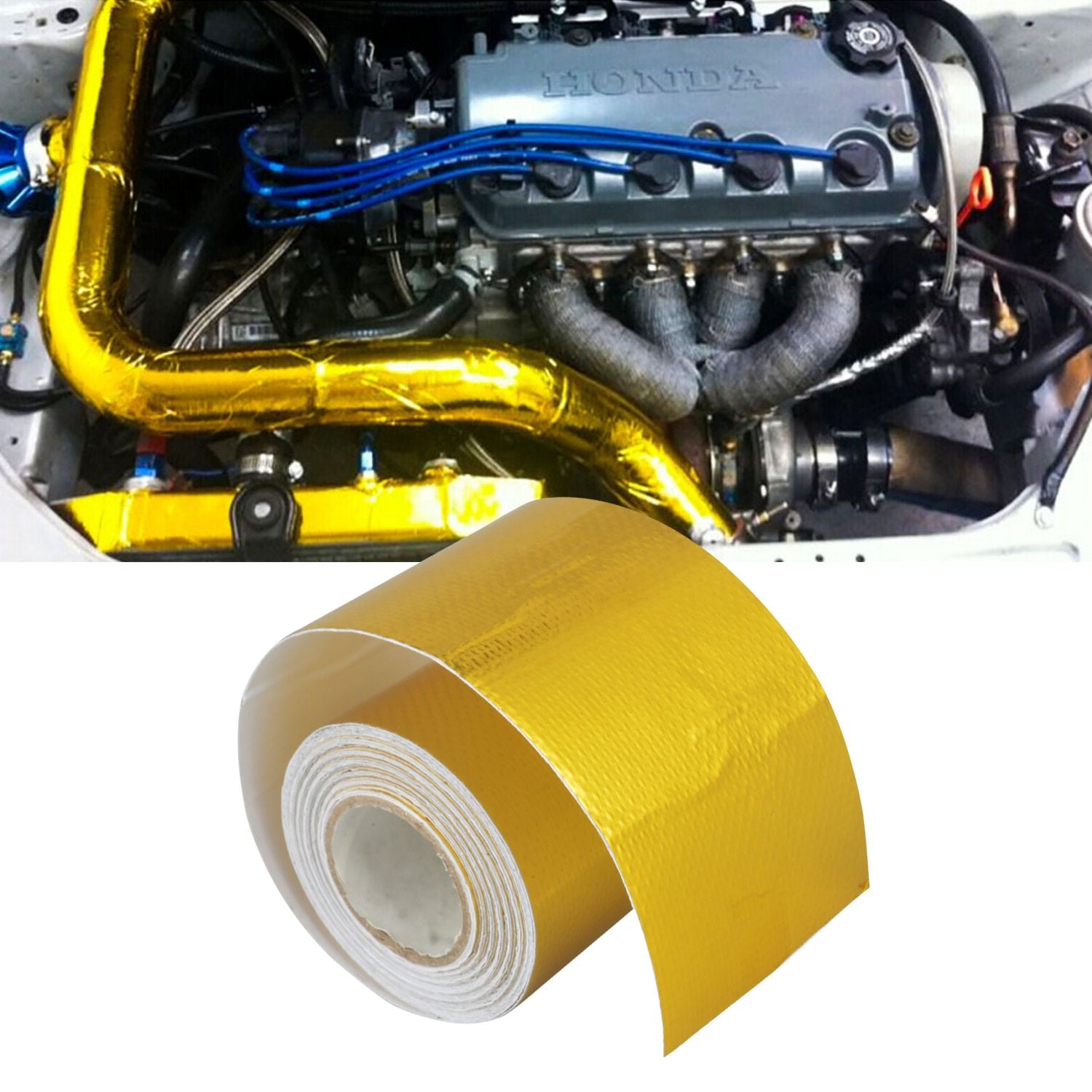 2" Gold Aluminum Foil Wrap Car Exhaust Pipe Decor Barrier Heat Shield Tape