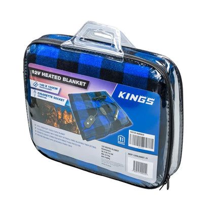 Kings 12V Heated Blanket | 140cm x 100cm | Adjustable Power & Timer | Machine Washable | 1.5m 12v Power Cord