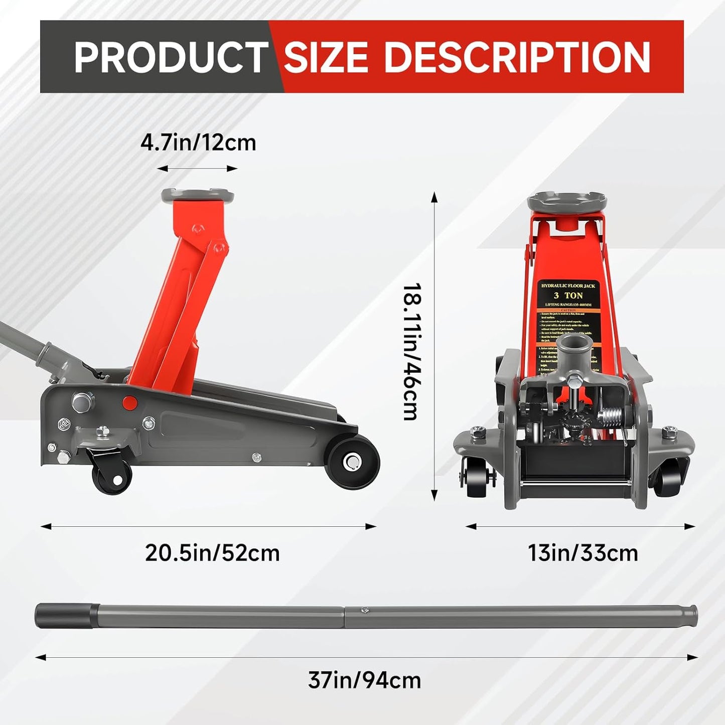 3 Ton Hydraulic Floor Jack with Wheels – Heavy Duty 6600 lbs Lift
