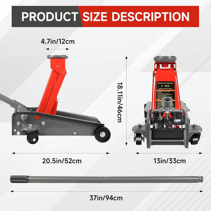 3 Ton Hydraulic Floor Jack with Wheels – Heavy Duty 6600 lbs Lift