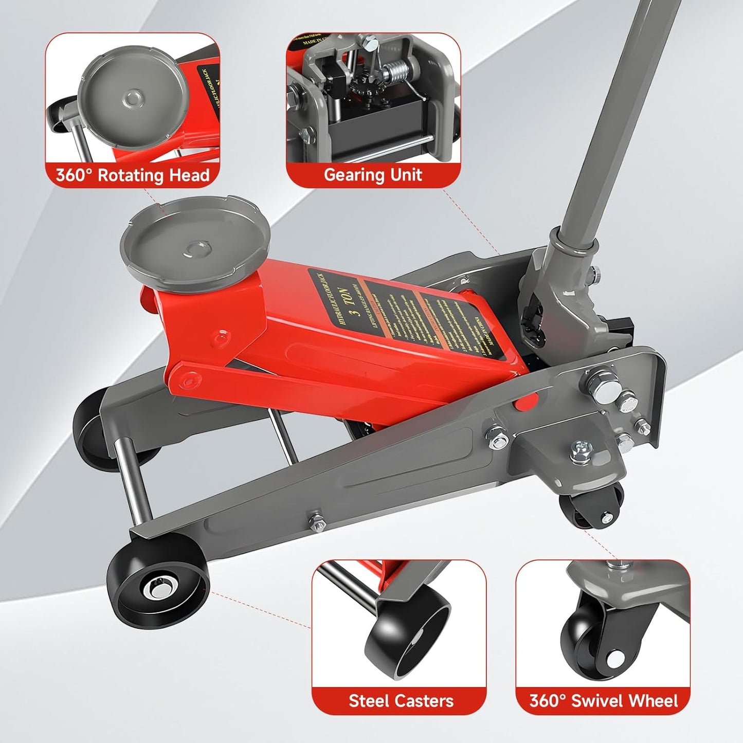 3 Ton Hydraulic Floor Jack with Wheels – Heavy Duty 6600 lbs Lift