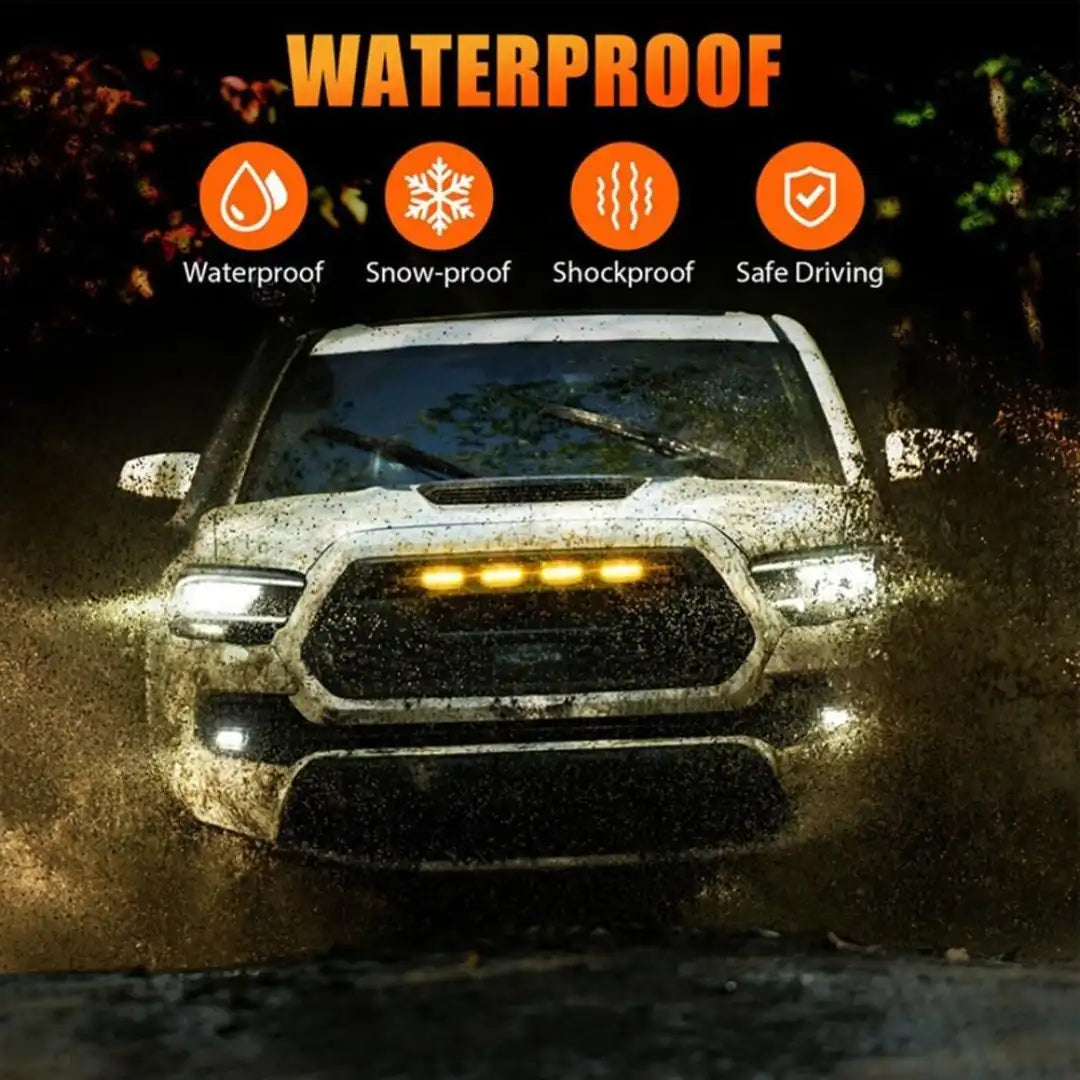 4PCS Amber Day Time Running Front Grill Lamps with Wiring Harness