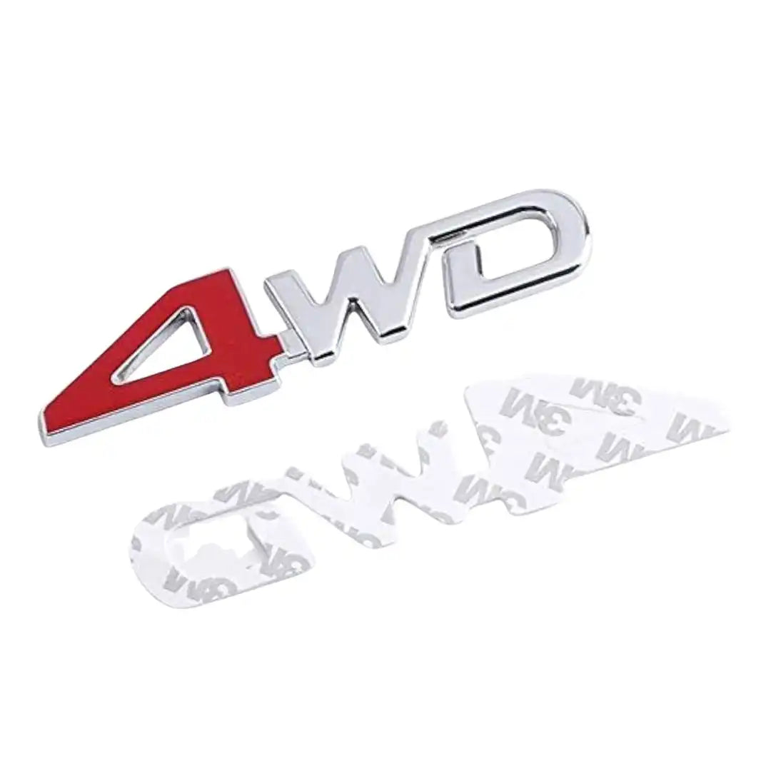 4WD Red & Chrome Metal Emblem Sticker – Universal 3D Car Badge