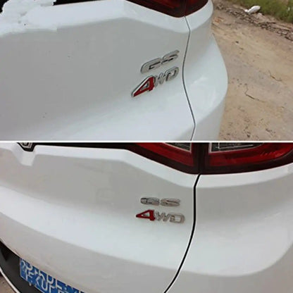 4WD Red & Chrome Metal Emblem Sticker – Universal 3D Car Badge