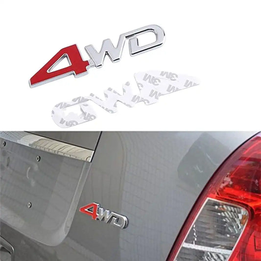 4WD Red & Chrome Metal Emblem Sticker – Universal 3D Car Badge