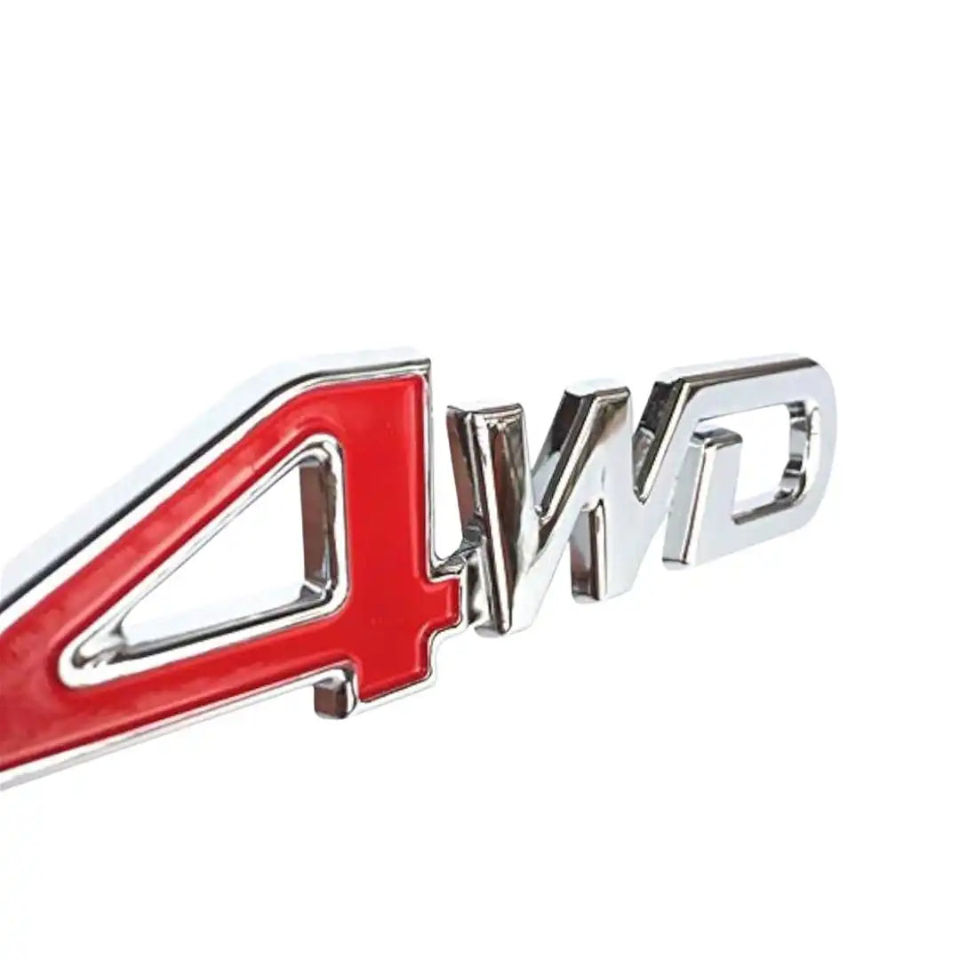 4WD Red & Chrome Metal Emblem Sticker – Universal 3D Car Badge