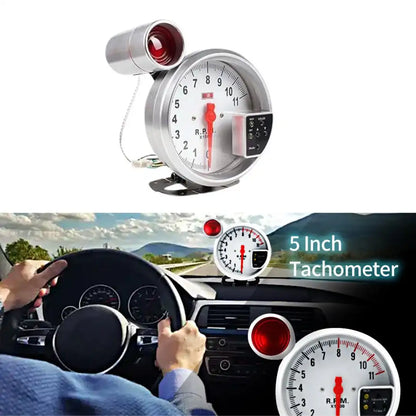 5-Inch Tachometer Gauge (White) – 12V LED RPM Meter with Shift Light for Gasoline Engines