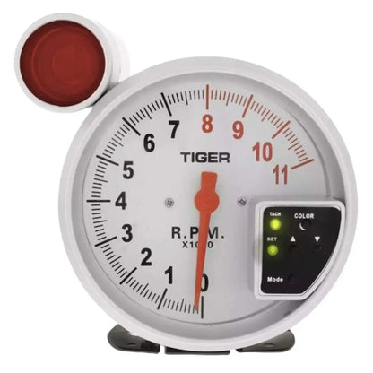 5-Inch Tachometer Gauge (White) – 12V LED RPM Meter with Shift Light for Gasoline Engines