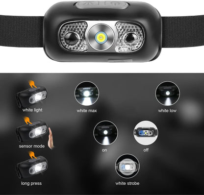 Rechargeable LED Headlamp with Smart Sensor Ideal for Camping, Fishing, Repairs, And Emergency Situations