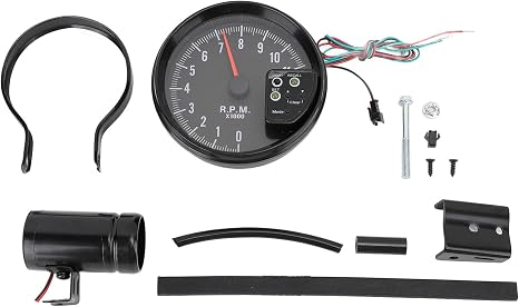 5-Inch Tachometer Gauge (Black) – 12V LED RPM Meter with Shift Light for Gasoline Engines