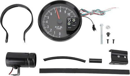 5-Inch Tachometer Gauge (Black) – 12V LED RPM Meter with Shift Light for Gasoline Engines